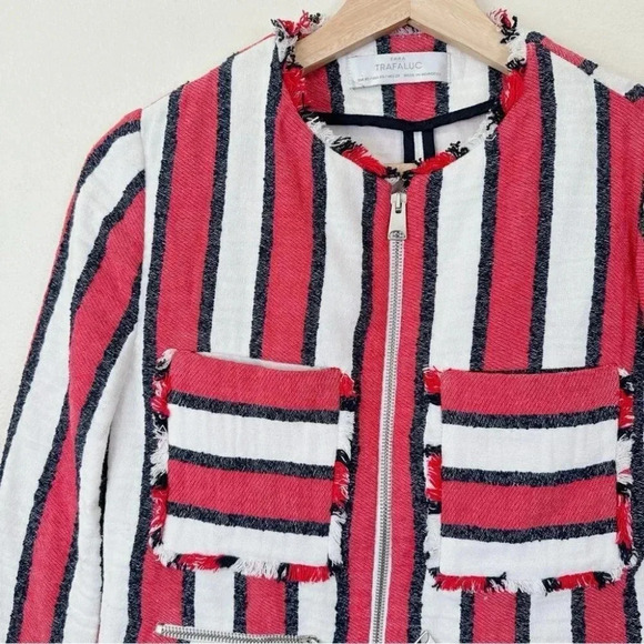 ZARA  Frayed Striped Full Zip Jacket - Picture 10 of 16